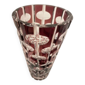 Vintage ruby cut glass bohemian crystal vase