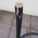 Stool high wood curve blackened with pattern