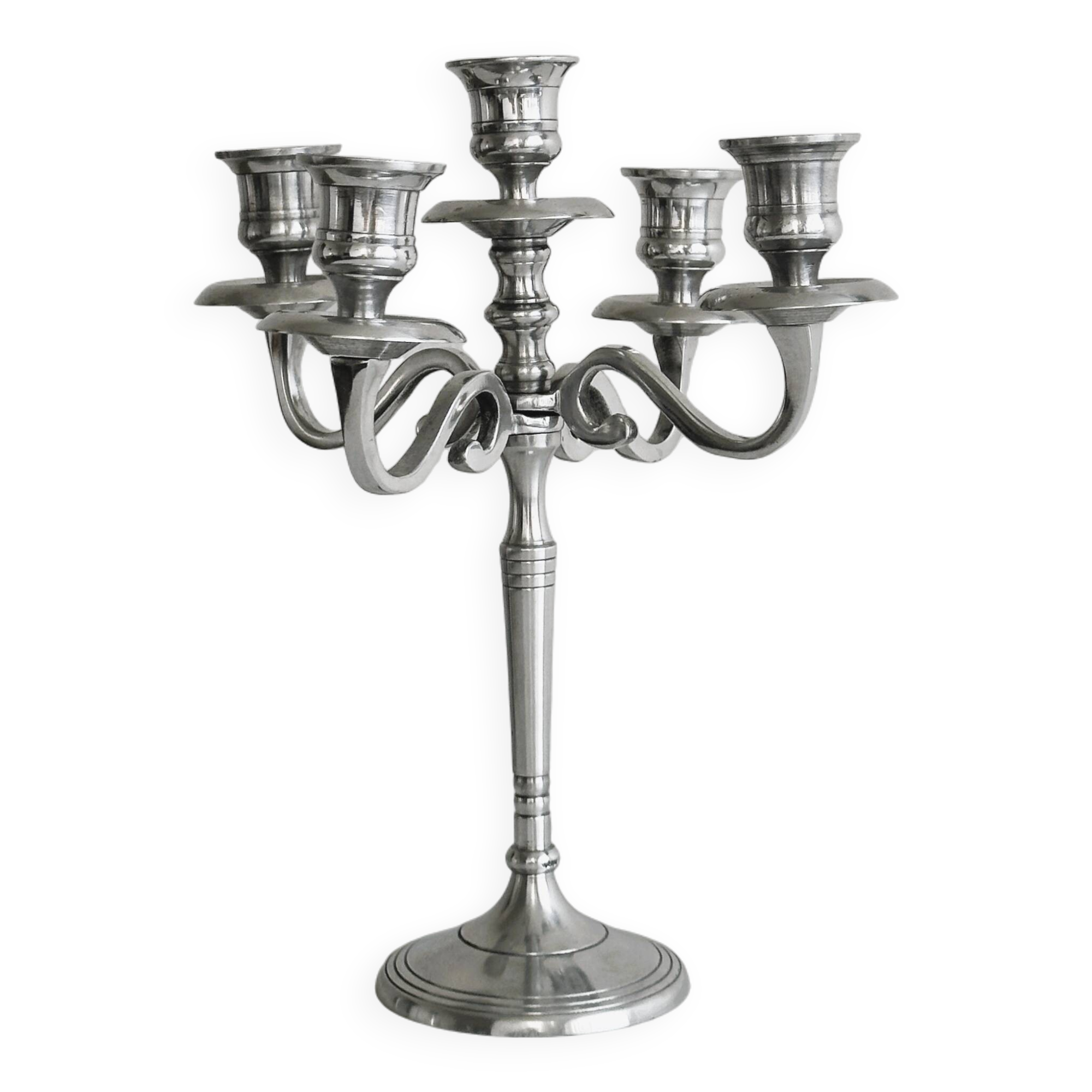 5-branch silver-plated metal candlestick