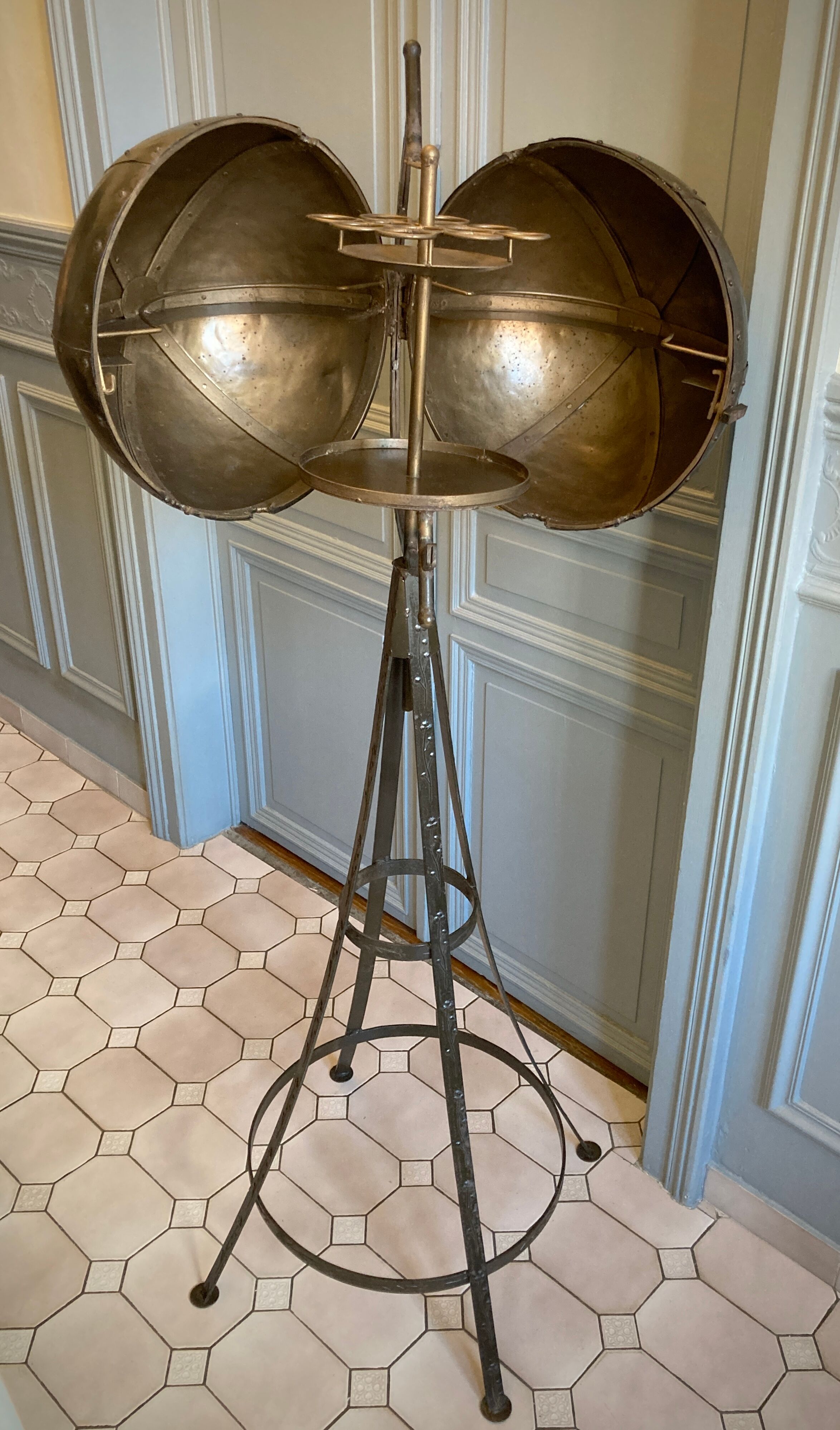 Atypical industrial furniture riveted sphere