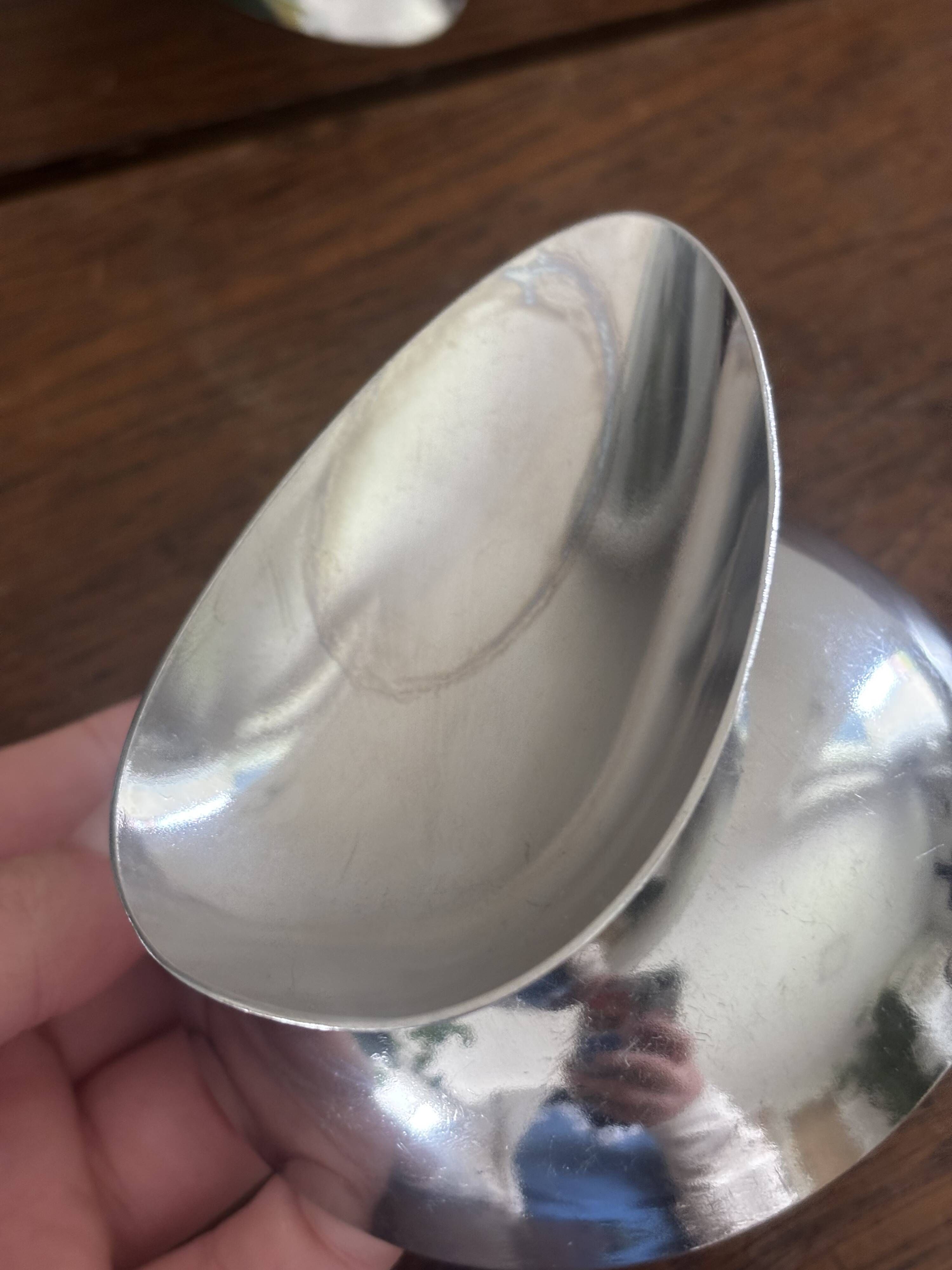 Vintage set of 6 stainless steel bowls, two-in-one design for ice cream and avocados.