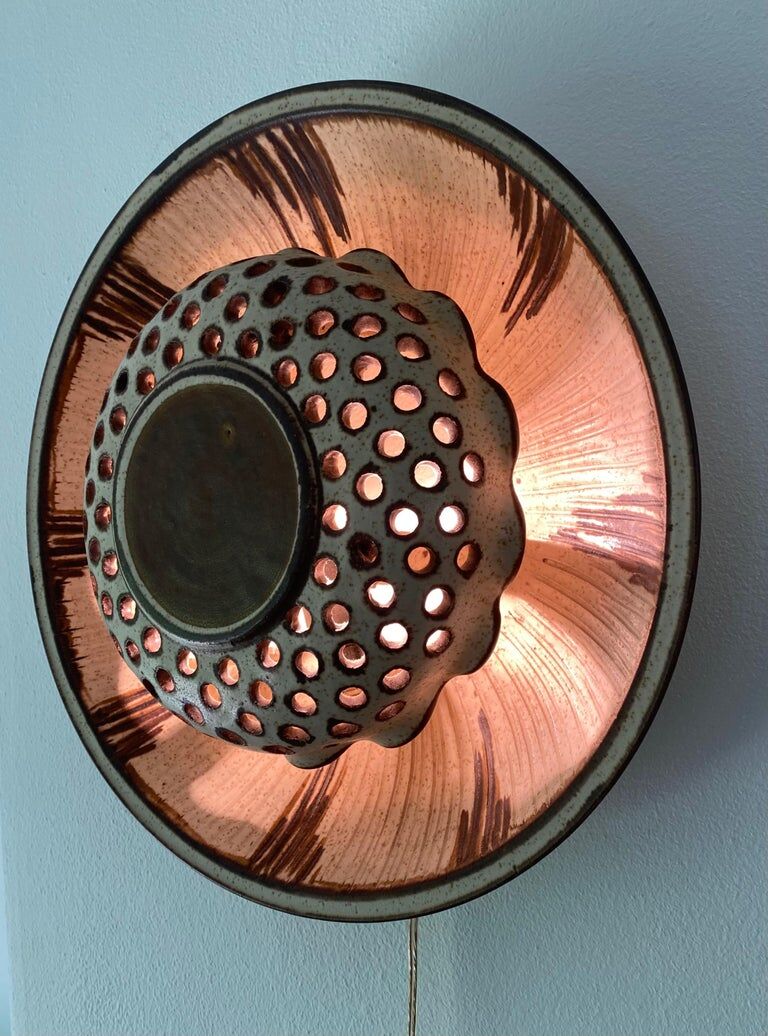 Rare Bente Jessen Ceramic Wall lamp for BJ Ceramics Denmark, ca 1970s.