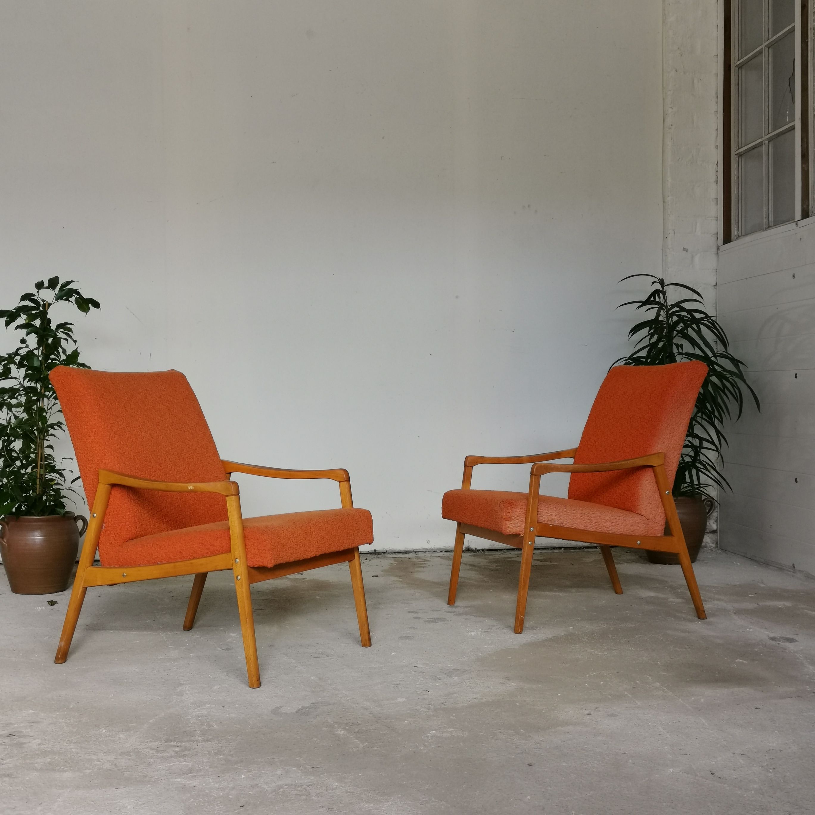 Pair of armchairs by Jiri Jiroutek for Interier Praha, orange color 1970