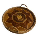 Marquetry and rattan tray