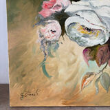 Autumn roses, oil on canvas signed Esterel.