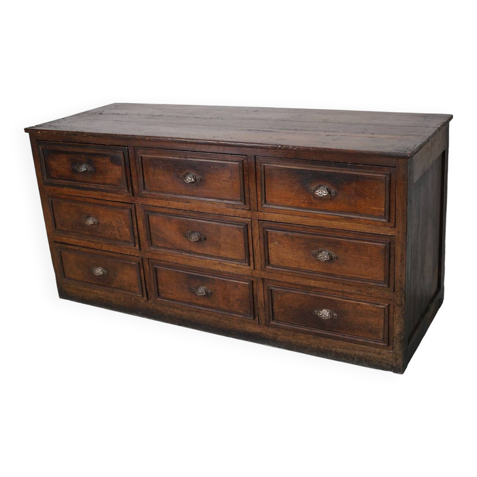 Apothicaire / Classeur Antique en Chêne et Bois Fruitiers, France, Début du 20ème Siècle