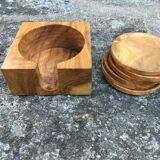 Set of 6 olive wood coasters