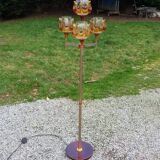 1970s design floor lamp in gold and orange chrome metal with 4 glass tulips