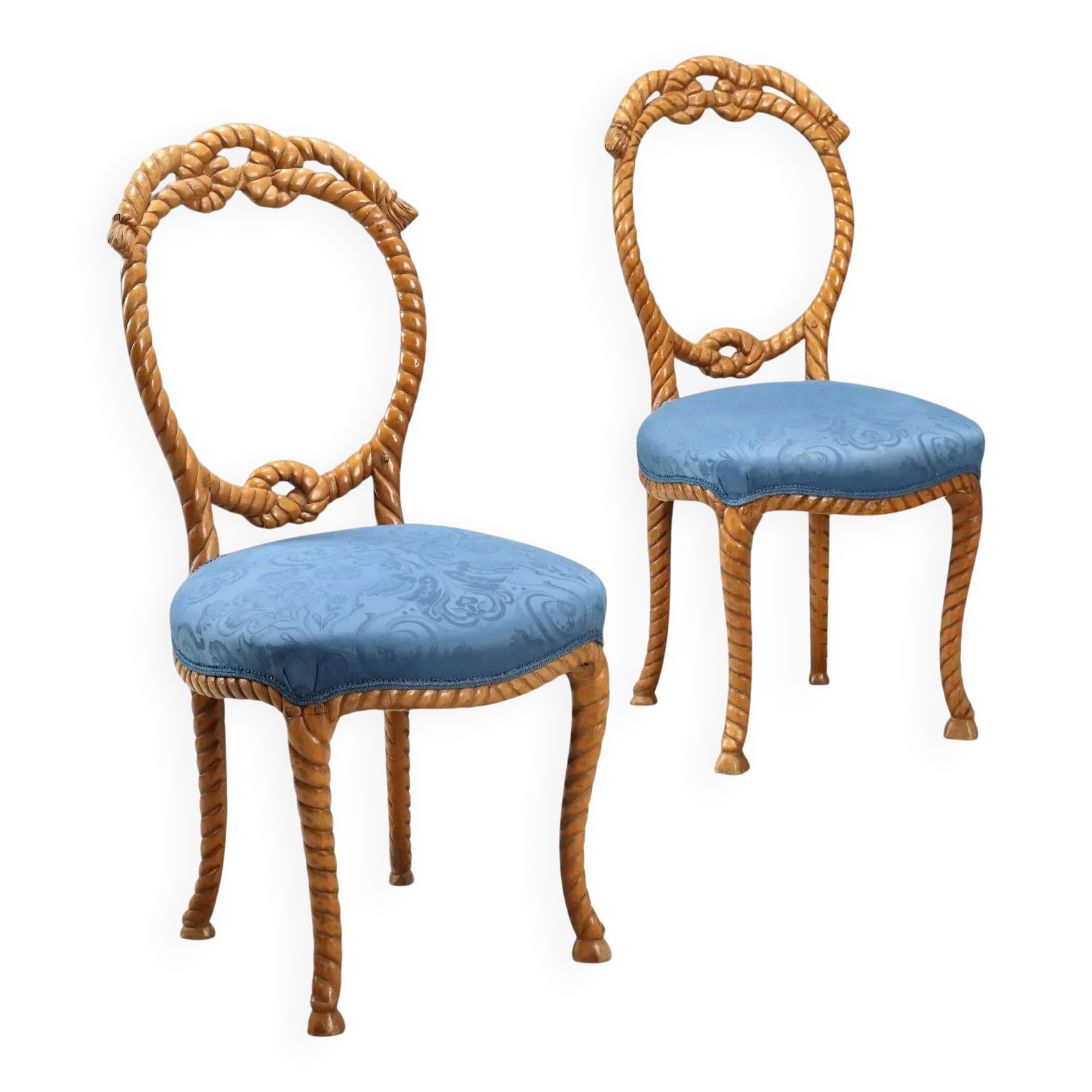 Antique beech chairs with upholstered seats, Italy, 19th century.
