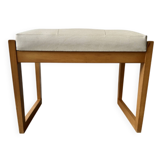 Tabouret de coiffeuse vintage en vinyle blanc