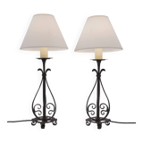 Paire de lampes de table anciennes en fer forgé Arts & Crafts des années 1920, anglaises, recâblées