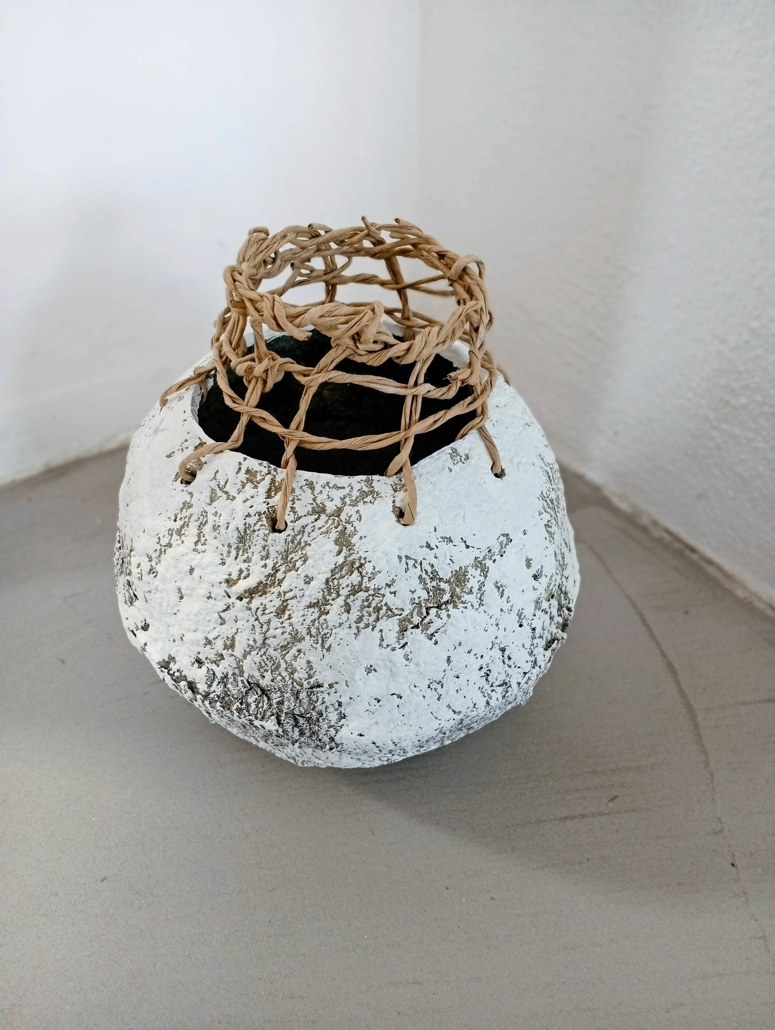 Sculptural vase with a stone effect. Wabi-sabi. Bohemian.