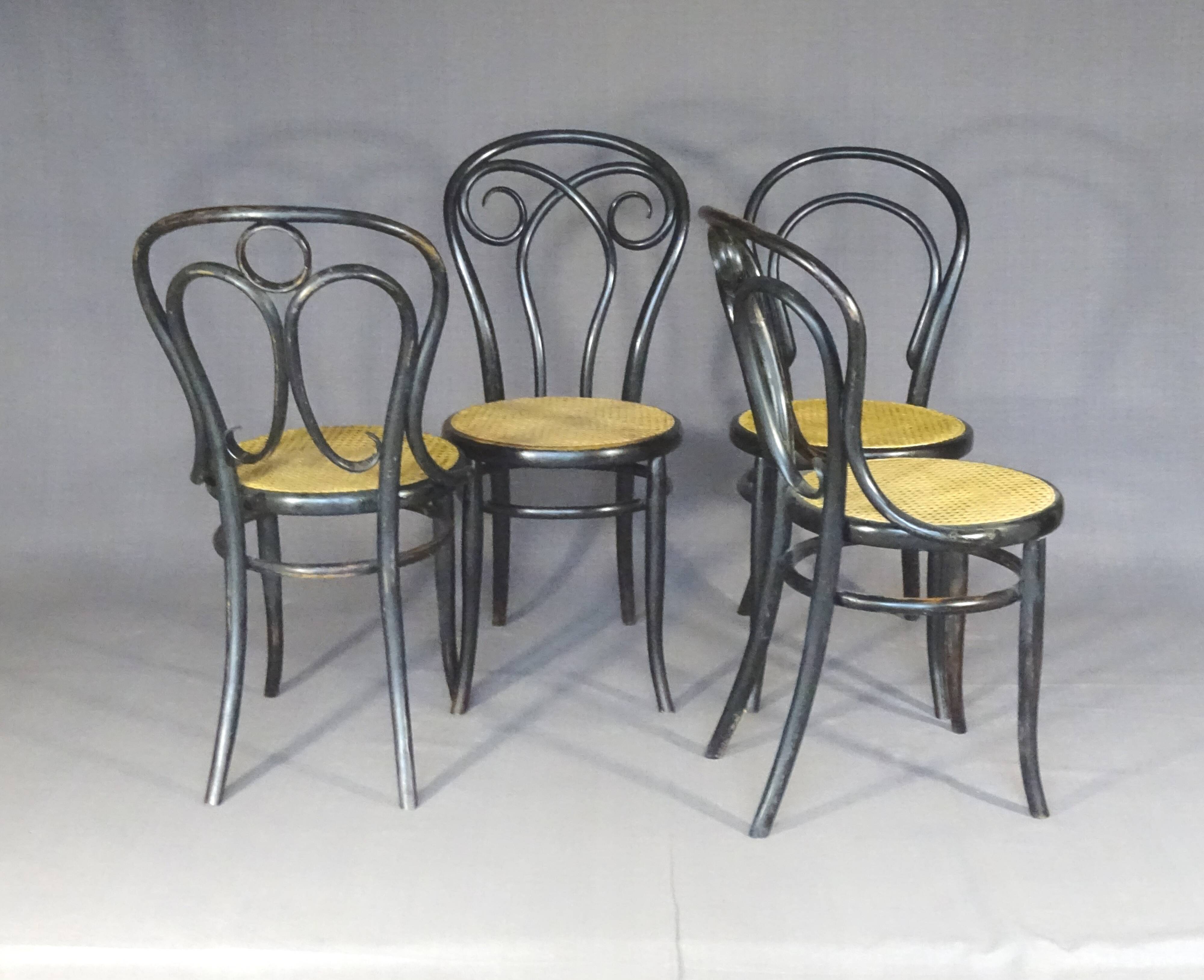 Set of 4 kohn "empire black" chairs circa 1880 + thonet-