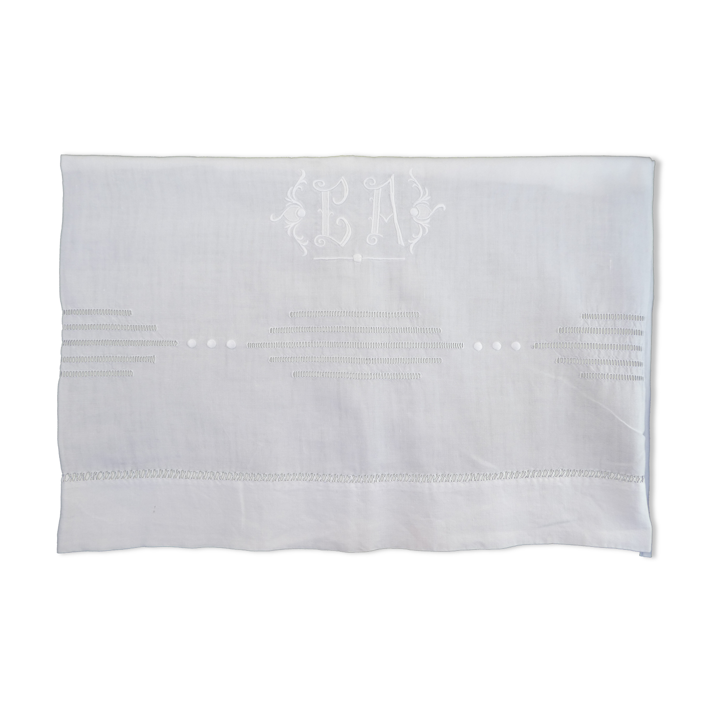 Old Linen Sheet 210 x 290 Day Scale Embroidery Monogram LA
