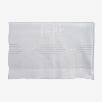 Ancien drap en lin 210 x 290 jour echelle broderie monogramme la