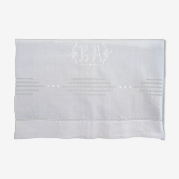 Old Linen Sheet 210 x 290 Day Scale Embroidery Monogram LA