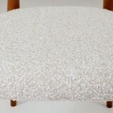 Set of 6 Dining Chairs, Light Beech Wood, White Bouclè Fabric, Modern 