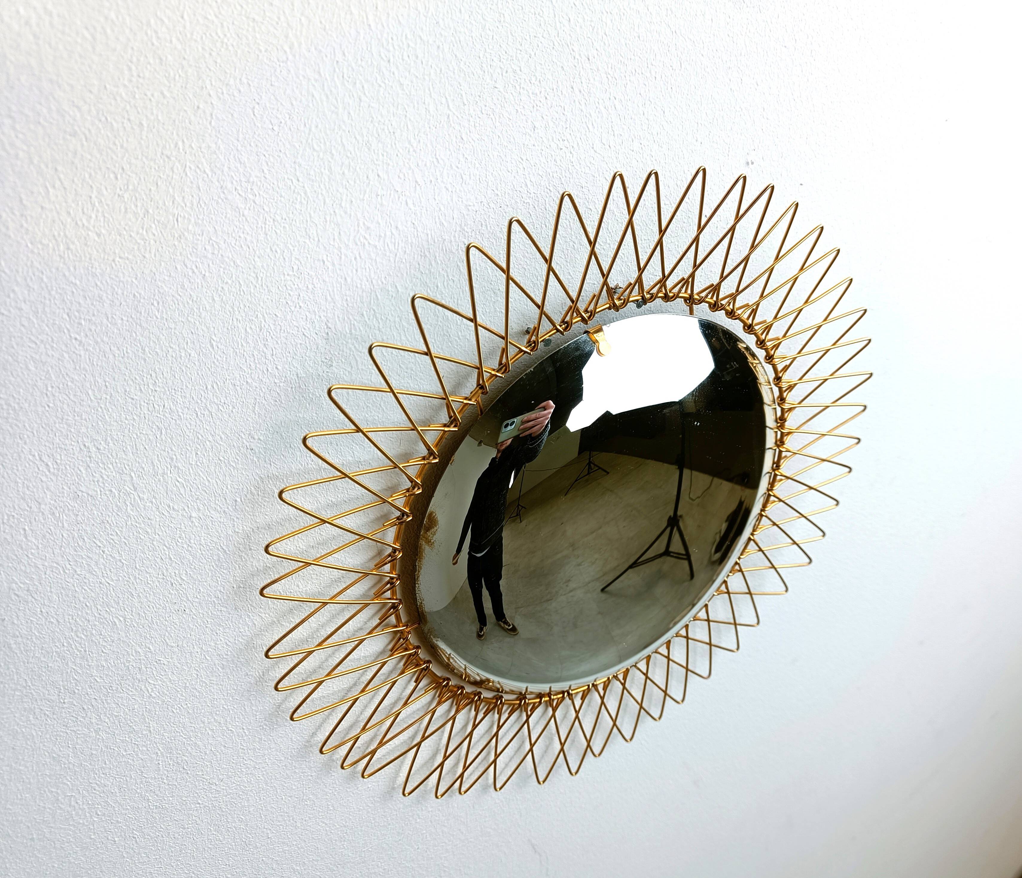 Vintage Bohemian golden sunburst mirror, 1960s