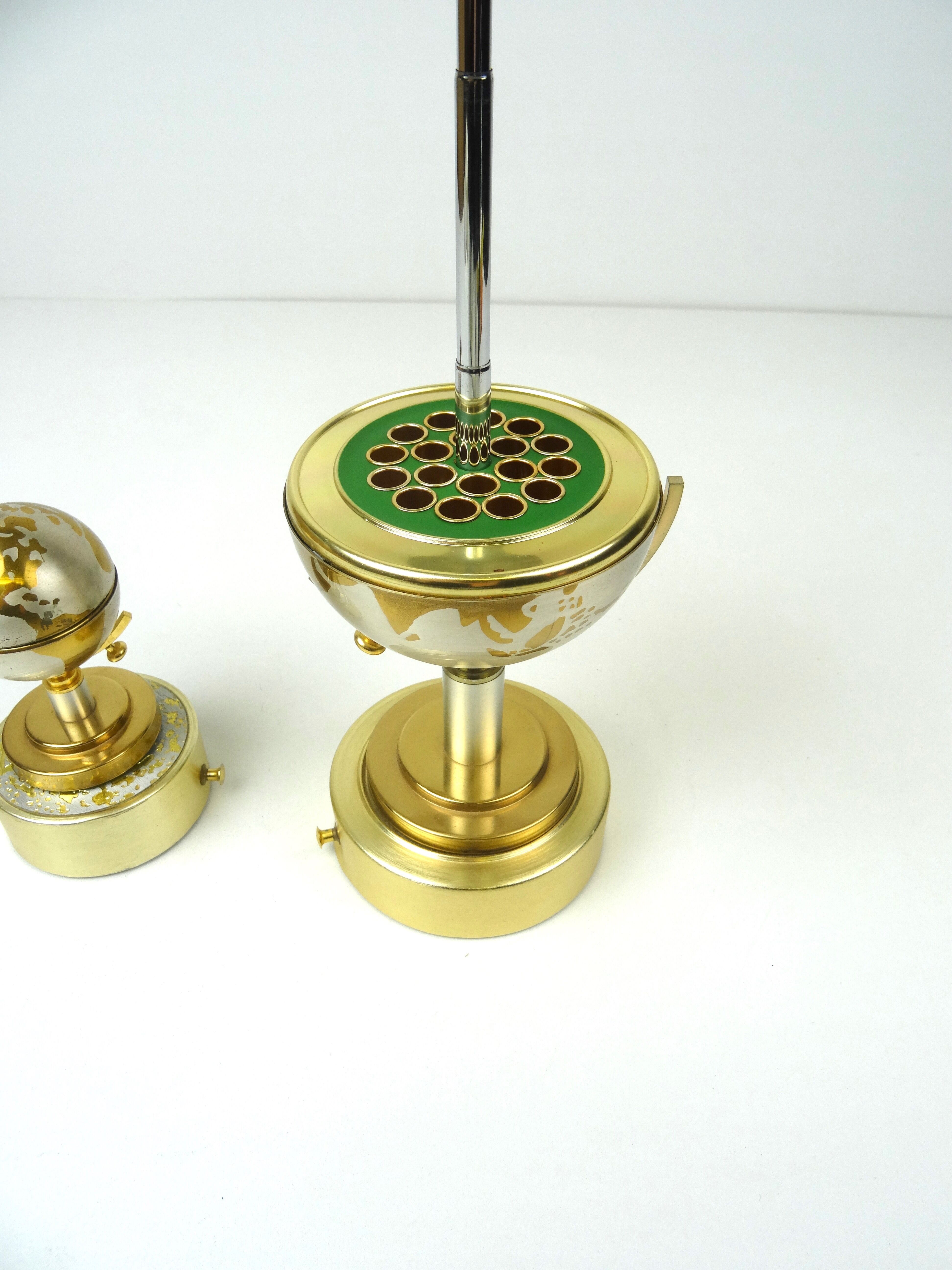 mid century set of globe cigarette dispenser & table lighter Music box Germany 1950