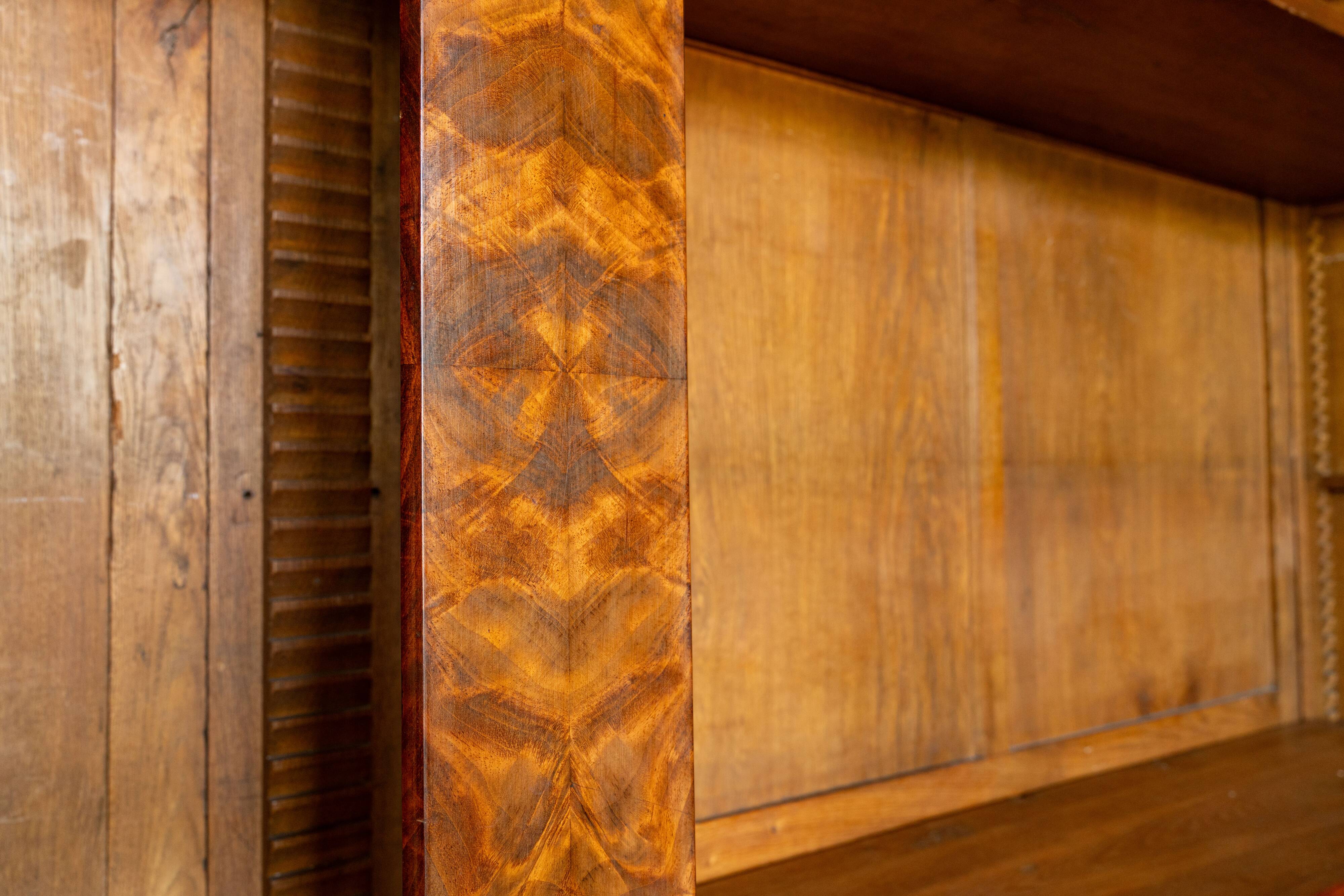 Important library Louis-Philippe 270 cm flamed mahogany 19th century dismantled