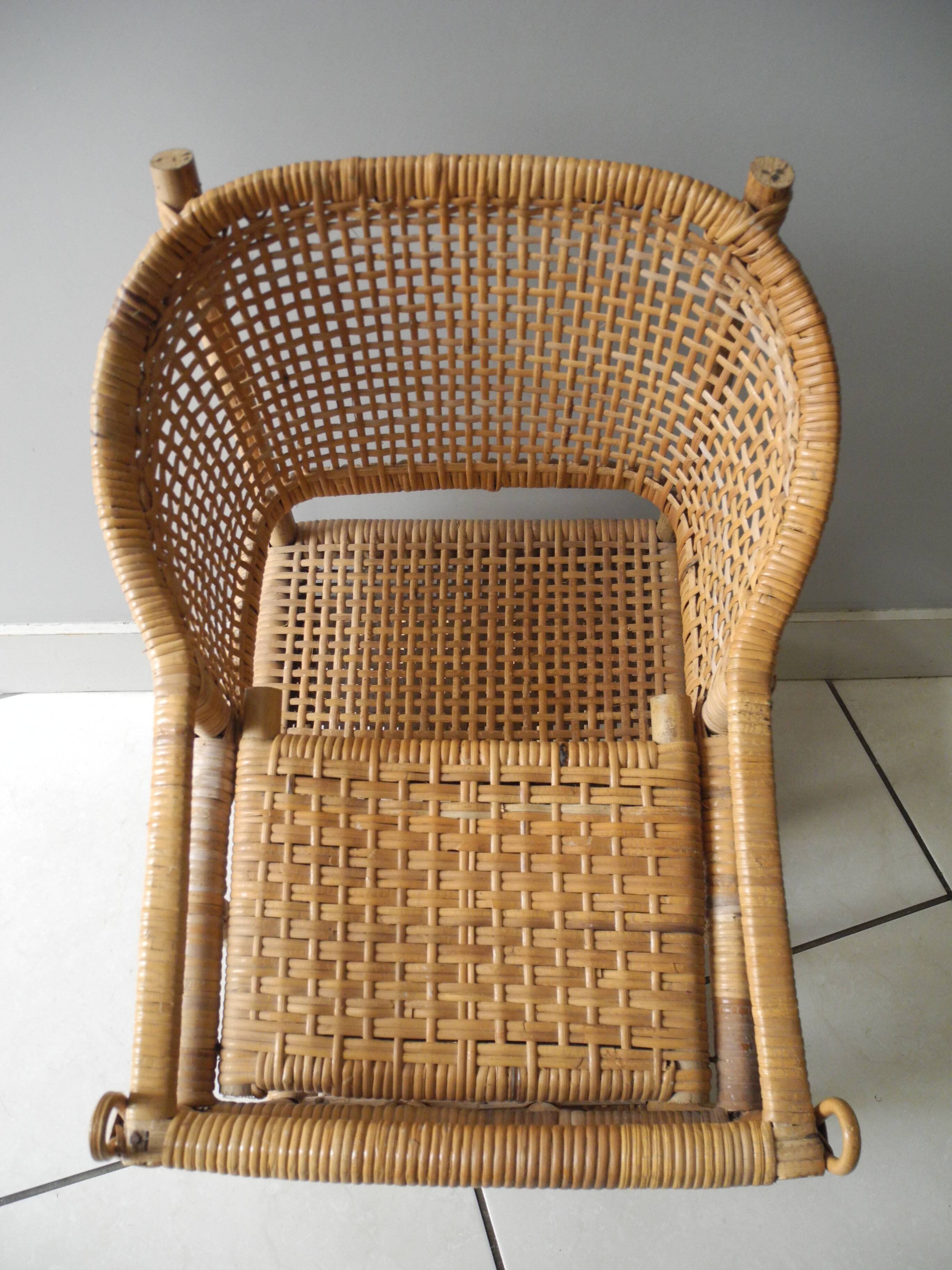 vintage rattan bamboo baby doll chair