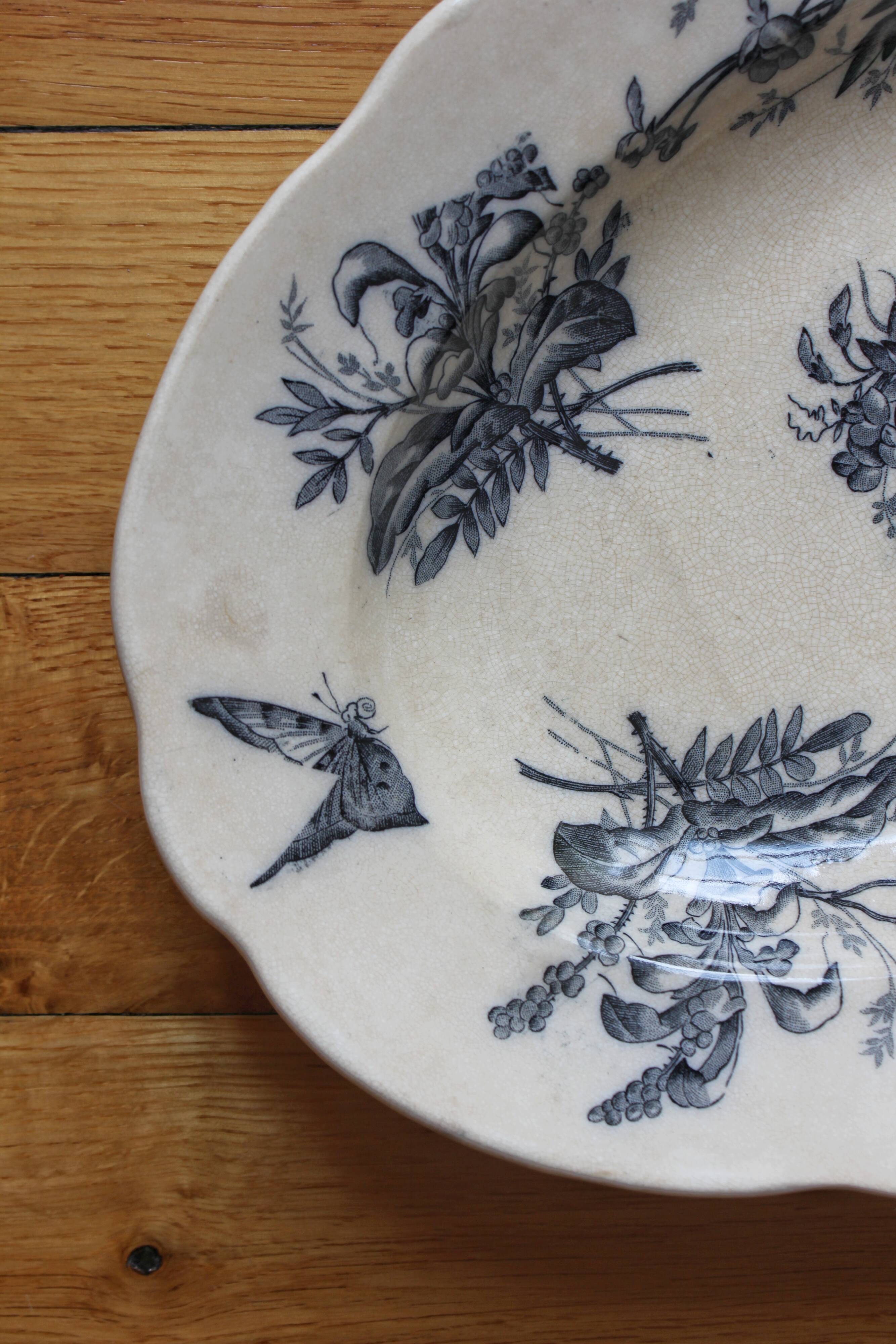 Oval ironstone dish with wheat and butterfly decoration, early 20th century