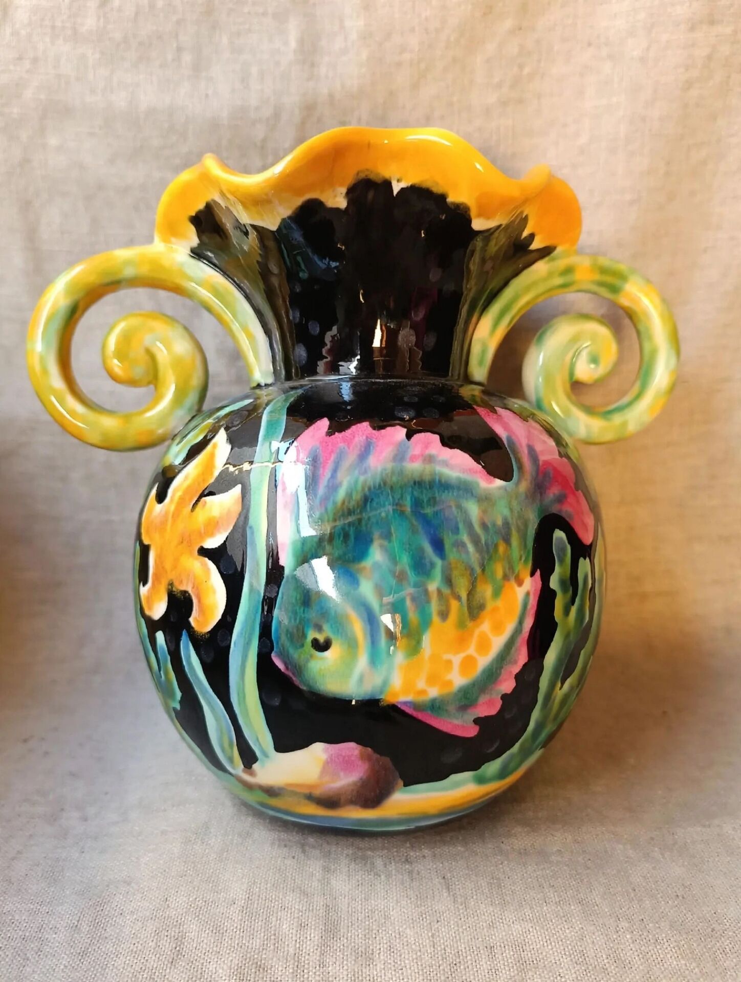 vase by Gabriel Fourmaintraux, earthenware from Desvres, signed GF Fra