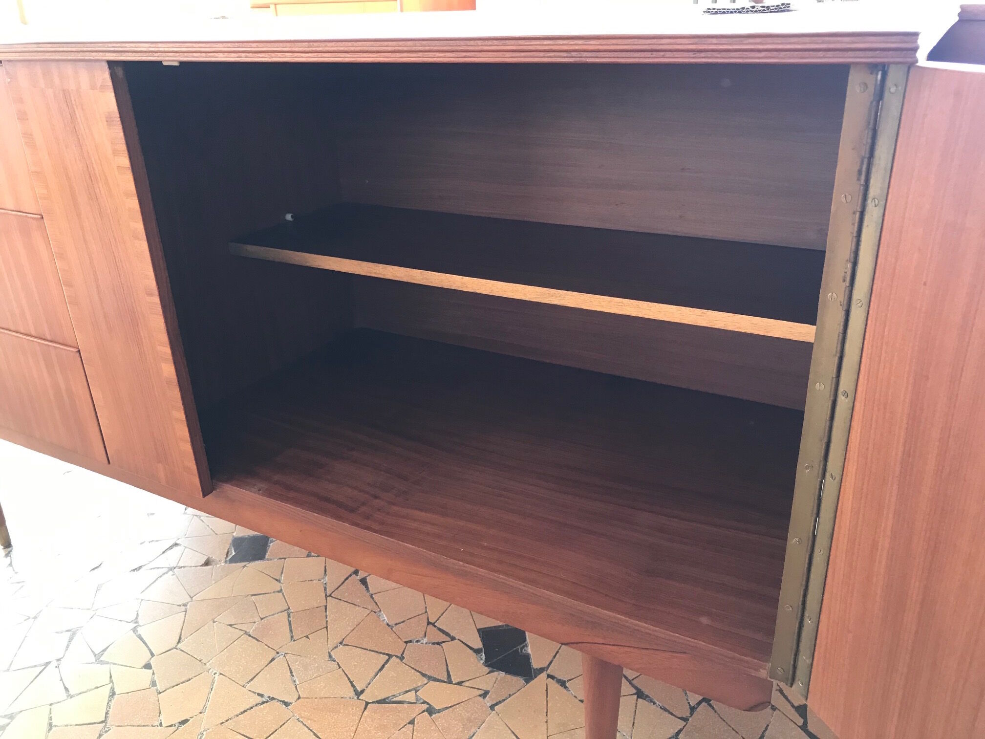 Teak and brass 140cm