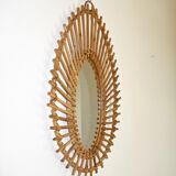 Free-form sun mirror in 60s rattan