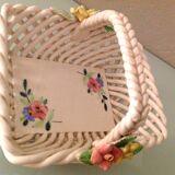 Empty pocket basket in woven white ceramic / vintage 60s-70s