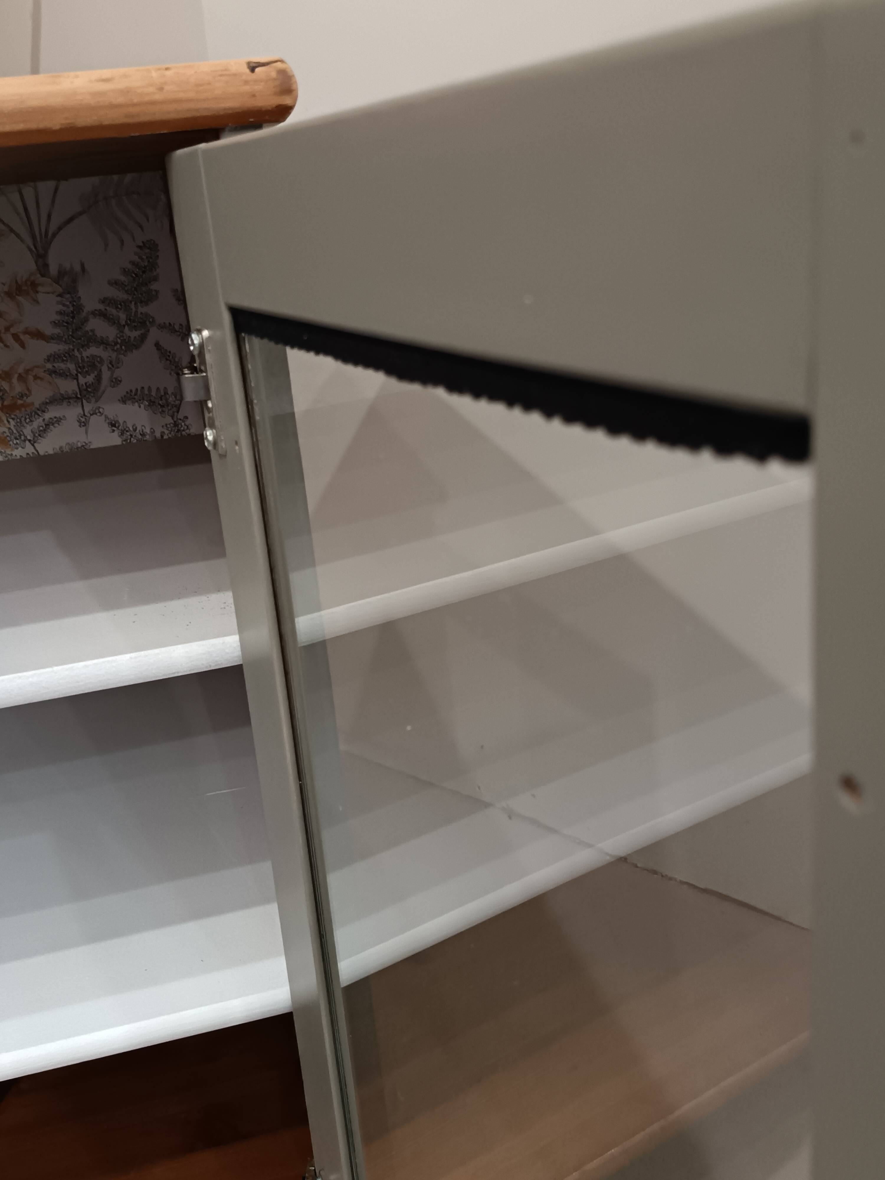 Glass sideboard with wooden top