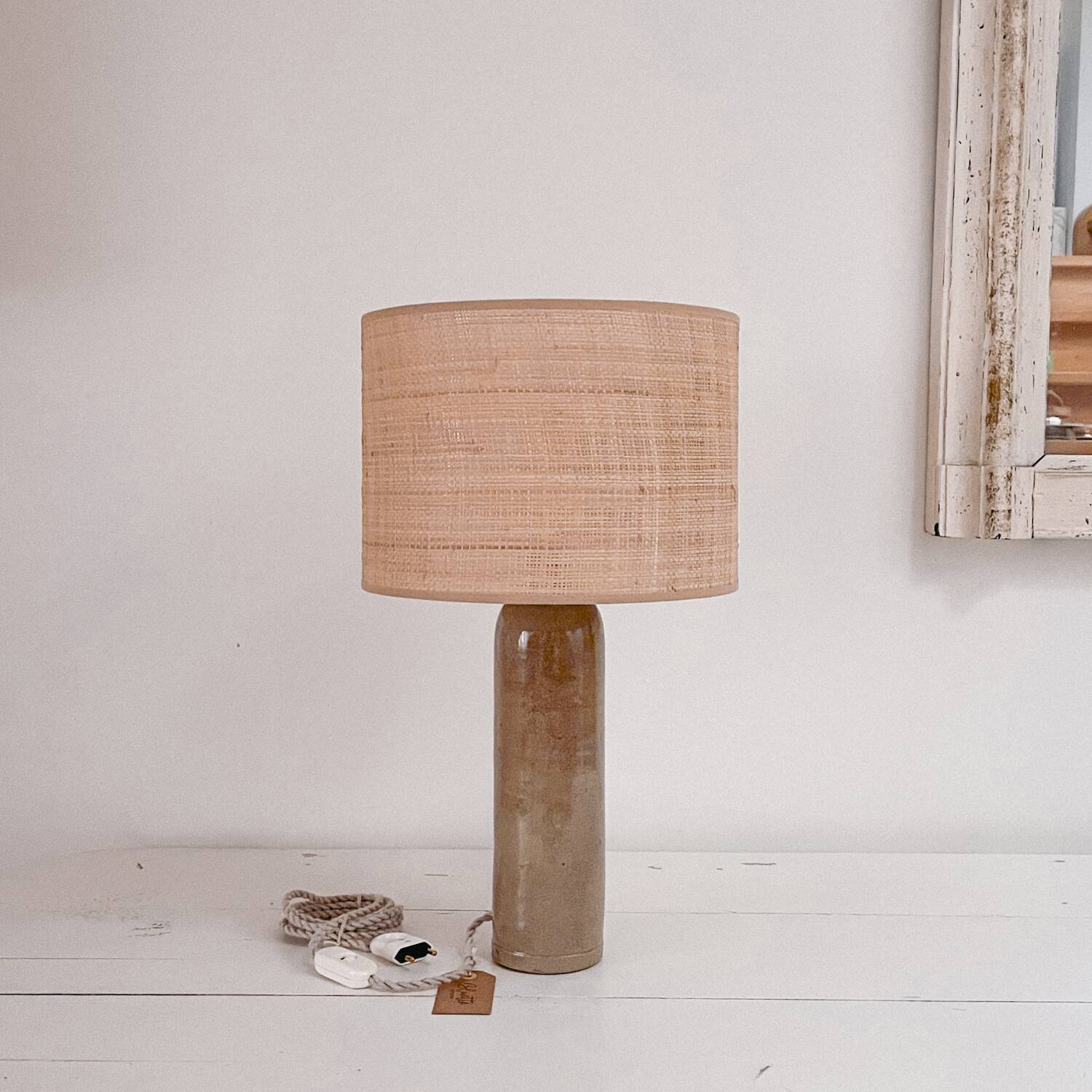 Sandstone and rabane lamp