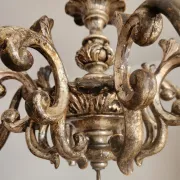 Xl Large Vintage Regency Mid Century Louis XV Baroque Rococo Hand Painted Carved Wood 8 Light Chandelier Floral, Italy, Florence 1920 1950