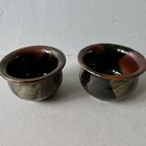 Lot of 2 bowls of glazed sandstone, signed, 80s