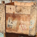 Industrial box in raw fir wood shipping SNCF bicycle equipment Necto 50s 1950s