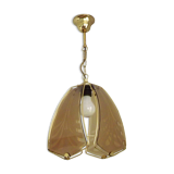 French ceiling light in gold metal with 4 decorative glass panels.