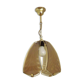 French ceiling light in gold metal with 4 decorative glass panels.