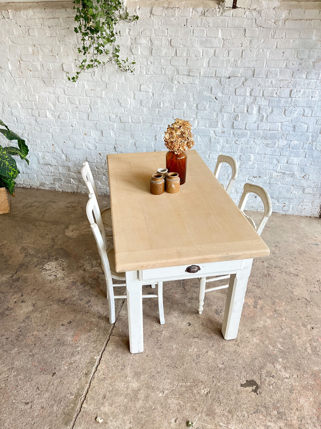Old farmhouse table base white patina