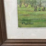 Watercolor rural landscape by Matignon 20th wooden frame