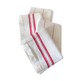 set of 4 new tea towels in white cotton & red stripes