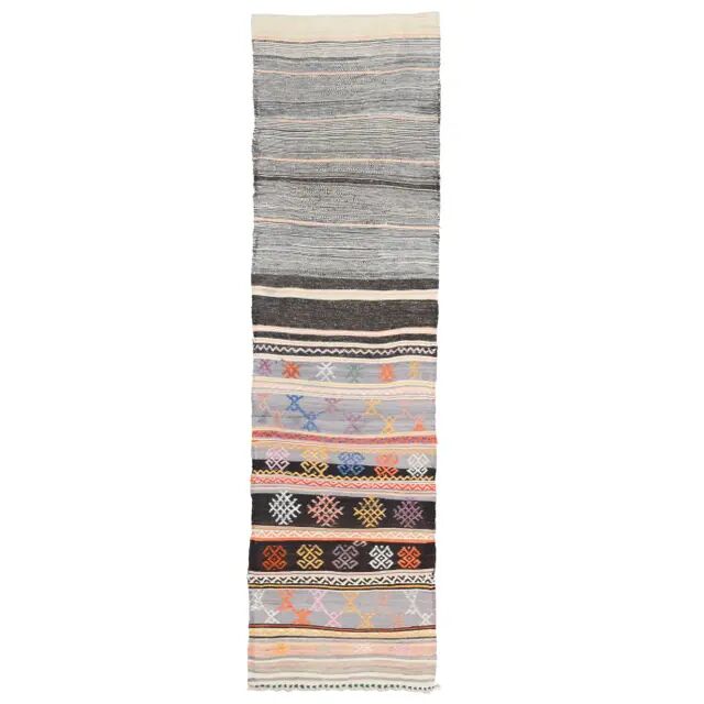 1970s Vintage Turkish Oushak Handmade Wool Cotton Beige Runner Rug 63x237