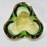 Empty Pocket Cup Ashtray Vintage Murano Glass Sommerso Green and Yellow