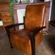 Fauteuil cuir et bois années 30 - art déco - marron