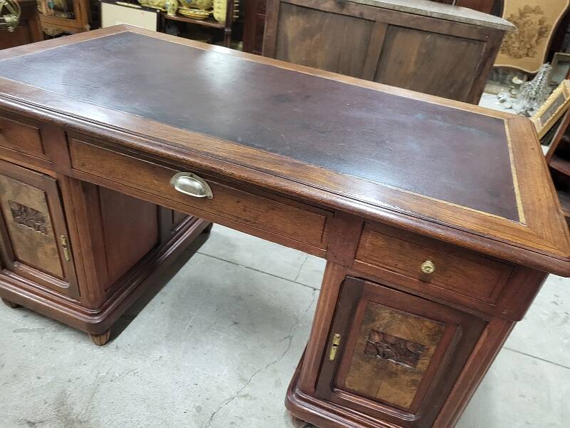 Art deco 4-door, 3-drawer, double-sided, 1930s flat desk