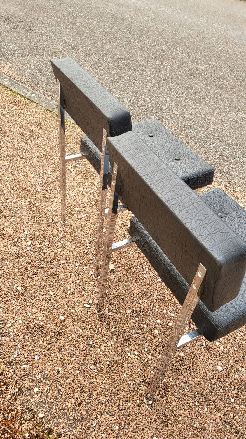 Pair of chromed design skai chairs - 1950s