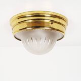 Single vintage brass ceiling light with glass globe