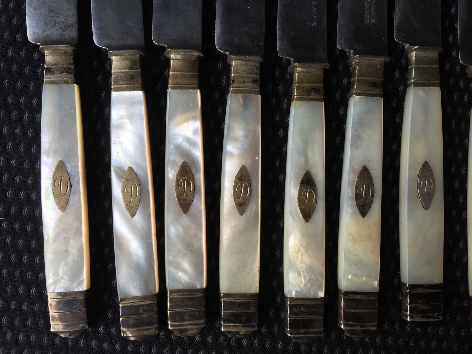 Set of 8 19th-century monogrammed mother-of-pearl handles