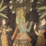 INDIA PICHWAI painting on silk KRISHNA RADHA GOPIS, Kanera Rajasthan mid 20th century