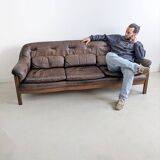 Ensemble brutaliste de canapé et chaise longue en cuir par Hain & Thome 1970