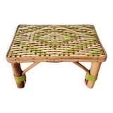 Bench, low wooden and rattan stool, plant holder